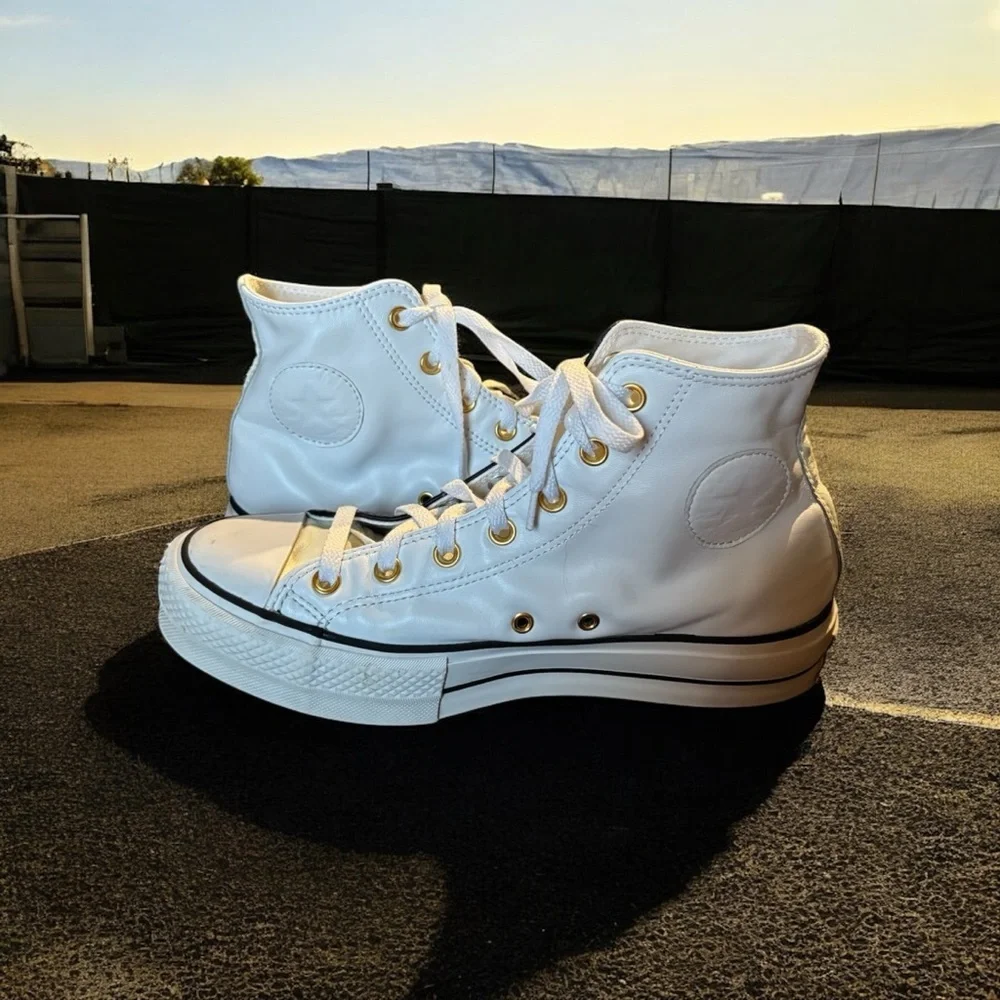 Converse All Star Two Tone High Top Leather Sneakers Black/White/Cream.